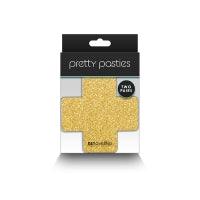Pretty Pasties - Glitter Cross - Black/Gold - 2 Pair - Boink Adult Boutique www.boinkmuskoka.com Canada