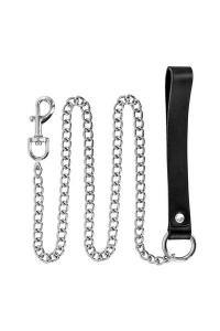Premium Metal Leash w Leather Handle - 115cm - Boink Adult Boutique www.boinkmuskoka.com