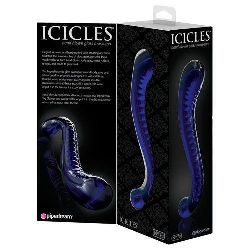 ICICLES - NO. 70 - 8.25 INCH HANDCRAFTED GLASS MASSAGER - BLUE - Boink Adult Boutique www.boinkmuskoka.com