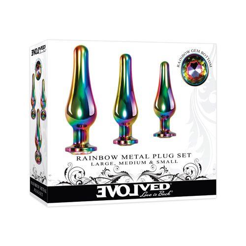 Rainbow Metal Plug Set by Evolved - 3 Plugs - Boink Adult Boutique www.boinkmuskoka.com