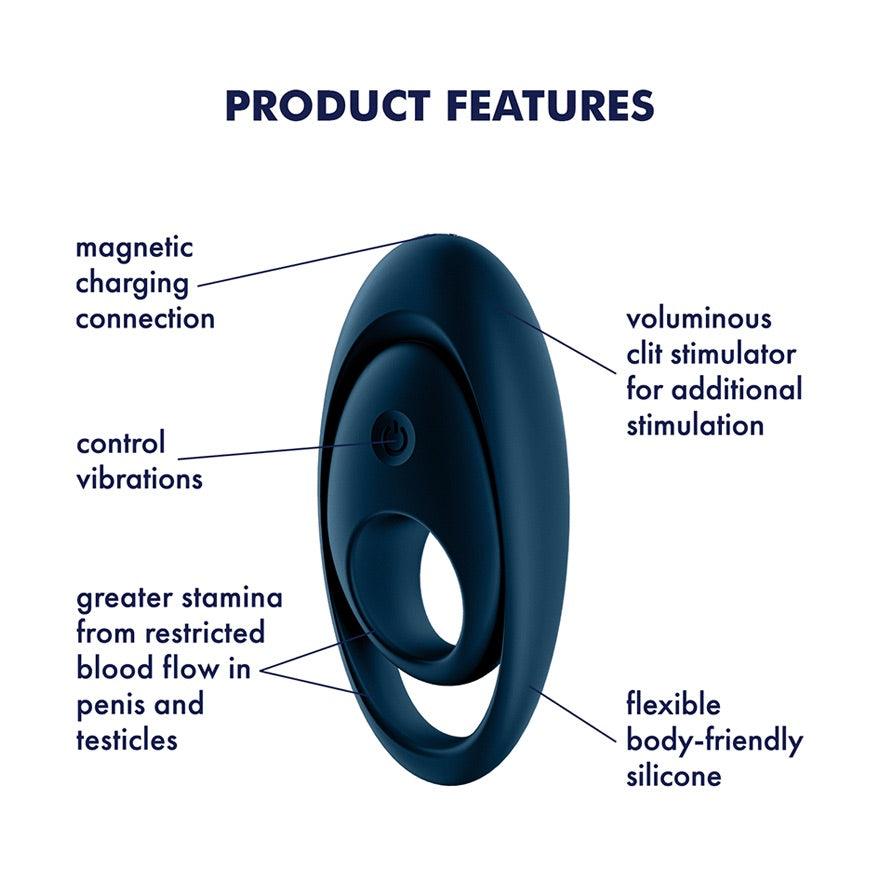 Satisfyer Glorious Duo Dark Blue - Vibrating Cock Ring for Men with Clitoral Stimulator - Boink Adult Boutique www.boinkmuskoka.com