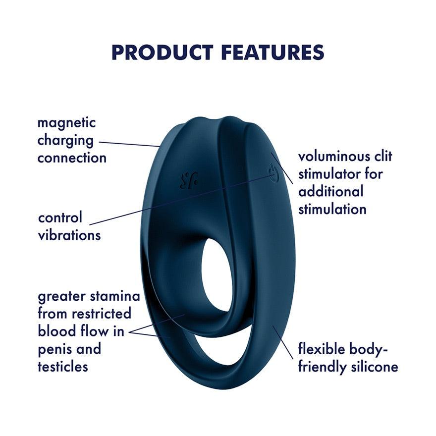 Satisfyer Incredible Duo Dark Blue - Vibrating Cock Ring for Men with Clitoral Stimulator - Boink Adult Boutique www.boinkmuskoka.com