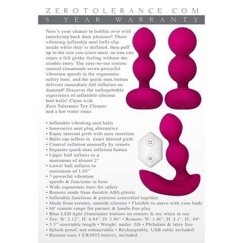 Zero Tolerance - SILICONE BUBBLE BUTT - Inflatable Anal Beads. Remote Control & Warranty - Boink Adult Boutique www.boinkmuskoka.com